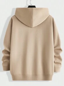 Manfinity Homme Nam Kích thước lớn Dệt kim Áo nỉ có mũ Với Vá chữ cái Và Quần thể thao Giải trí 2 cái/bộ - Màu Khaki - Xem 9