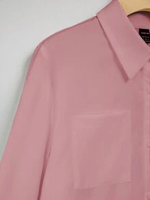 SHEIN Privé Camisa Sólida De Color Con Botones Y Bolsillo Con Parche - Rosa - Ver 5