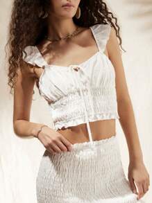 Forever 21 Women's Shirred Crop Top & Ruffled Hem Skirt Set - Putih - View 4