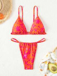 Swim Mod Women's Full Print Ruffles Two-Piece Bikini Set Summer Beach - Multicolor - View 1