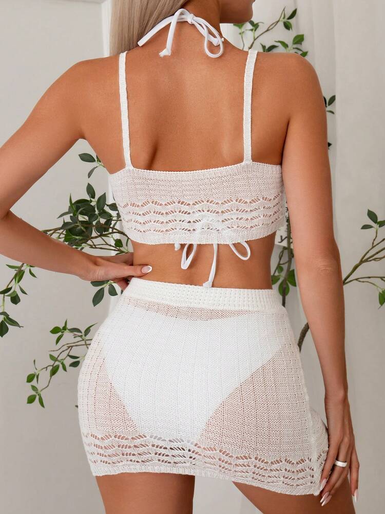 Ladies' Solid Color Hollow Out Cover Up Summer