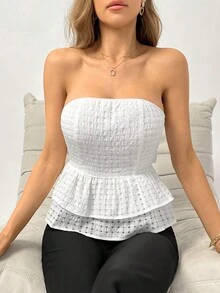 SHEIN Privé Back Bowknot Tie Multi-Layer Ruffle Hem Elegant Top - White - View 3