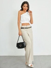 DAZY Solid Knot One Shoulder Blouse,Crop Tops Women Sexy Women Tops Going Out Tops Vacation Outfits Women - White - View 6