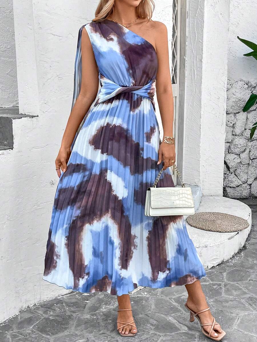Breezaya Women's Printed One Shoulder Pleated Dress - Multicolor - View 1
