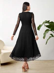 Modelyn Women's Lace Patchwork Furry Dress Long Evening Dresses Fall Cloth For Women - Black - View 2