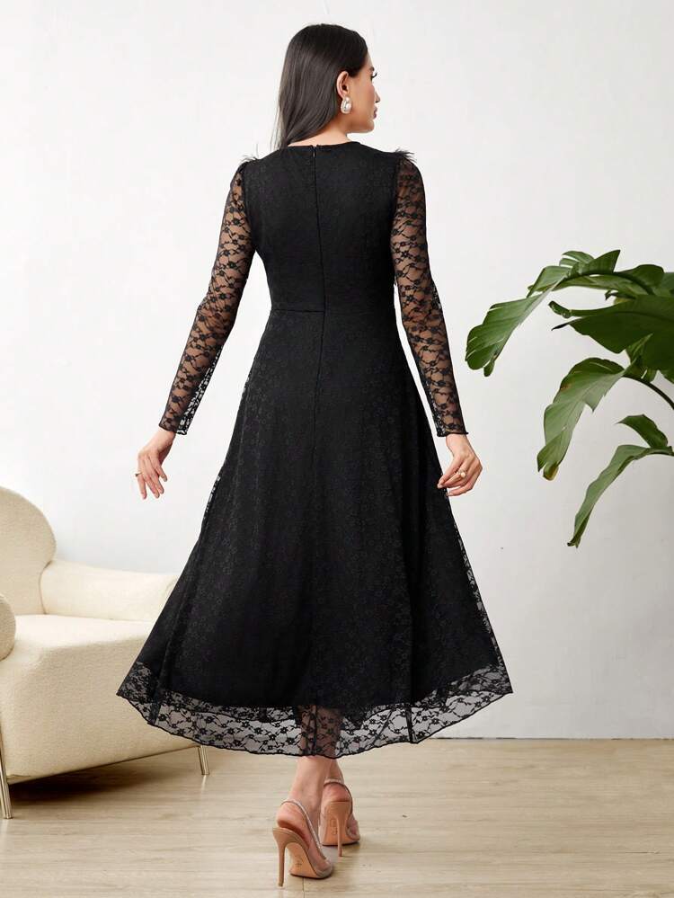 Women's Lace Patchwork Furry Dress Long Evening Dresses Fall Cloth For Women