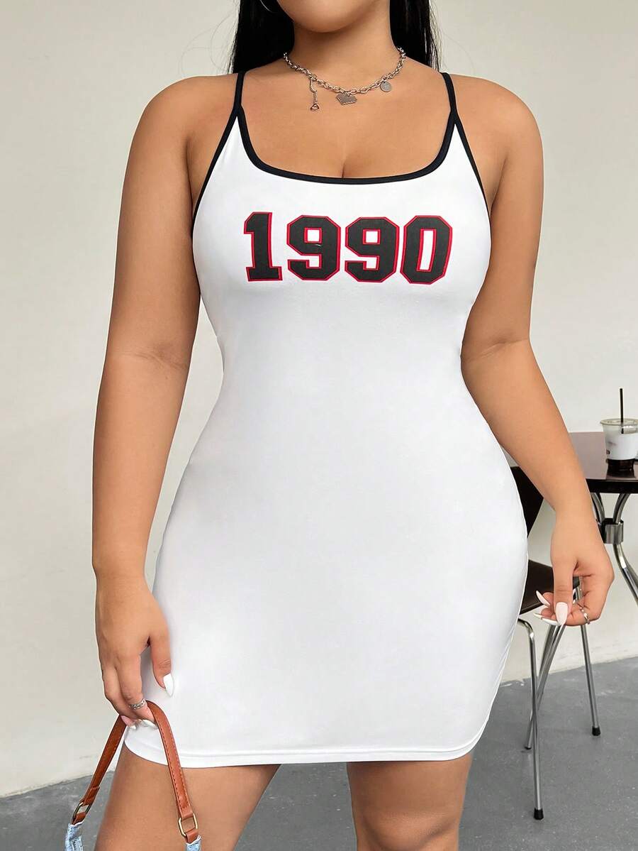 CovetEZ Kích thước lớn Của phụ nữ In hoa kỹ thuật số Váy Dây - trắng - Xem 1