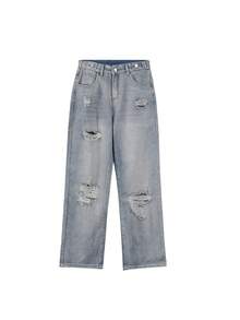 Women Casual Distressed Wide Leg Loose Fit Denim Jeans - Medium Wash - View 5