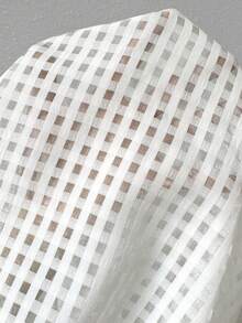 SHEIN Essnce 女用格紋圓領荷葉邊裝飾襯衫 - 白色 - 查看 8