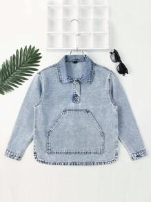 Tween Boy's Distressed Denim Jacket - Medium Wash - View 1