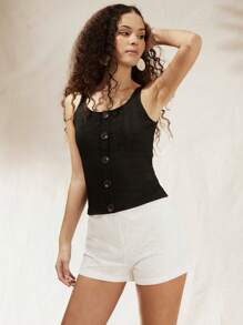 Forever 21 Ladies' Textured Buttoned Tank Top - Black - View 1