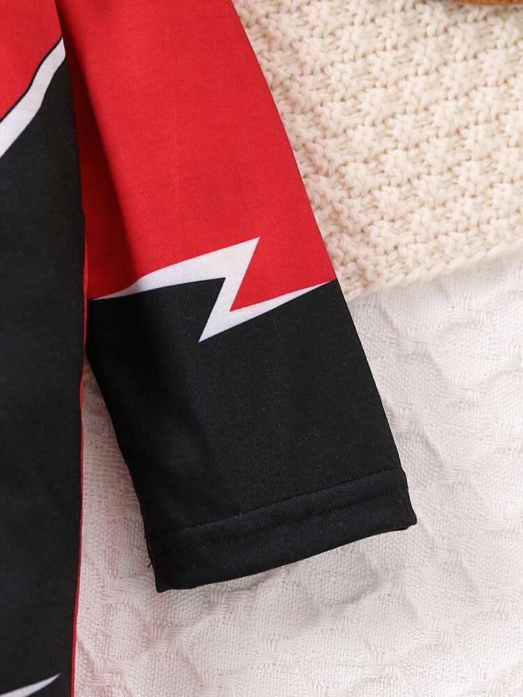 Baby Boy Baseball Collar Geometric Printed Jumpsuit Outfit