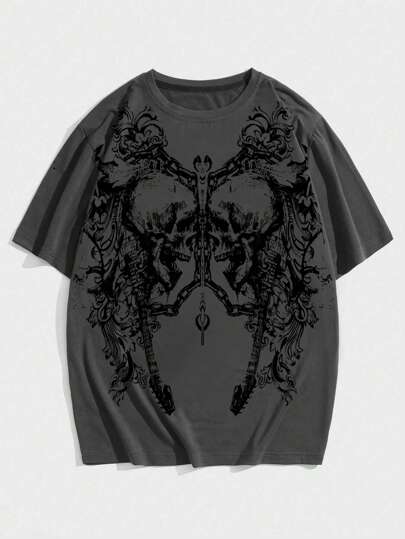 Goth T-shirt à col rond à imprimé floral pour hommes, style école, années 2000