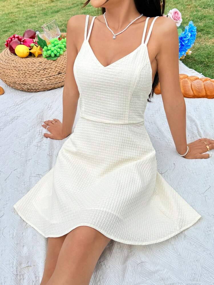White Spaghetti Strap Backless Dress