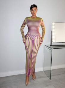 SHEIN SXY Women's Body Contour Print Sheath Dress - Multicolor - View 3