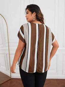 SHEIN Clasi Plus Size Striped Print Batwing Sleeve Blouse, Summer