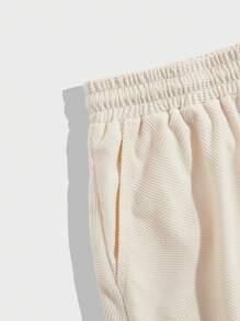 Manfinity Homme 男士純色束口短褲，汗水冷卻，襯有卡其色，假日休閒聚會好友必備 - 杏色 - 查看 3