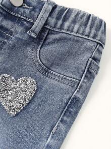 Trẻ Cô gái Frayed + Ngựa Thủ công + Pha lê Đồ trang trí Quần jean - Rửa trung bình - Xem 3