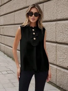 Solivie Women's Sleeveless Shirt With Frill Trim