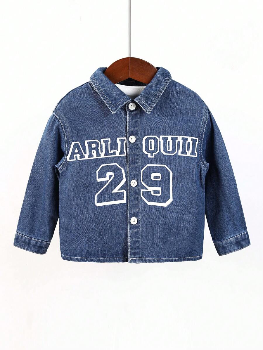 Young Boy Sandblasted & Number Printed Denim Jacket