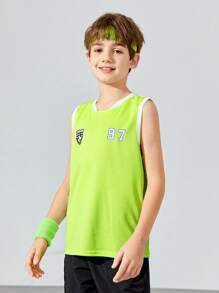 SHEIN Tween Boys' Loose Fit Football Number Pattern Vest Top 3pcs Outfit - Multicolor - View 5