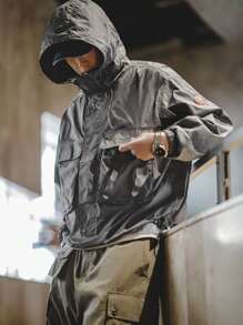 男士戶外打蠟夾克,薄款防風外套 - 灰色 - 查看 3