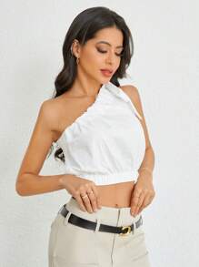 DAZY Solid Knot One Shoulder Blouse,Crop Tops Women Sexy Women Tops Going Out Tops Vacation Outfits Women - White - View 5