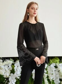 MOTF PREMIUM 輕質編織亮片細節上衣 - 黑色 - 查看 7