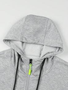Manfinity Sport Corelite Chaqueta deportiva con capucha para hombres con cordones y cremallera en la parte delantera, tops de entrenamiento - Gris Claro - Ver 3