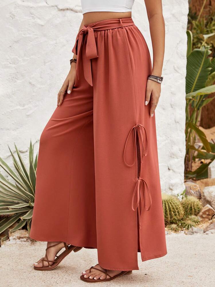 Women's Solid Color Wide Leg Orange Pants