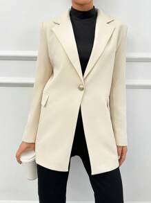 EURMUSE Của phụ nữ Màu thuần Cổ áo tây Áo vest Áo khoác - Hồng - Xem 3