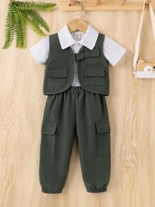 Baby Boy Color Block Jumpsuit And Romper Set - Grey - View 3