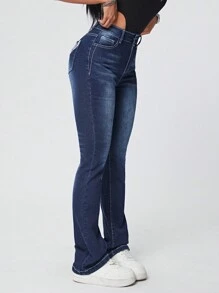 Women's Embroidered Flared Jeans - Blue - View 3