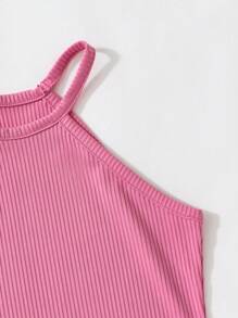 SHEIN Explorewe Tween Girl's Halter Neck Dress With Tassel Hem - Hot Pink - View 6