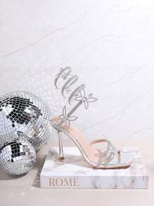 SHUZIA 女士紧身蝴蝶装饰环绕式高跟凉鞋 - 銀色 - 查看 2