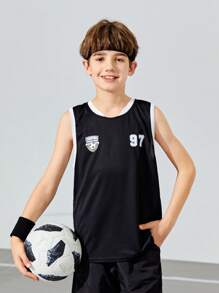 SHEIN Tween Boys' Loose Fit Football Number Pattern Vest Top 3pcs Outfit - Multicolor - View 8