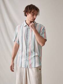Manfinity RebelGame 鬆身男士條紋鈕領休閒襯衫 - 彩色 - 查看 3