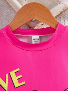 SHEIN Young Girl Sweet And Cool Cartoon Girl Pattern Dress - Hot Pink - View 5