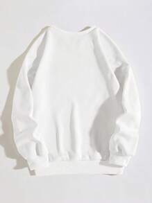 SHEIN EZwear Sudadera De Polar Con Estampado De Hongos Y Lema Impreso En Talla Plus - Blanco - Ver 2