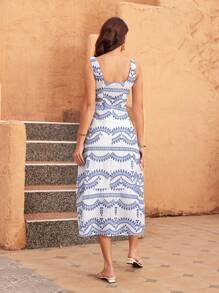 GENKIRA Embroidered Sleeveless Women's Dress - Blue - View 2