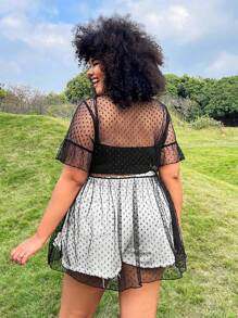 SHEIN EZwear Plus Black Sheer Mesh Cover Up Top, Suitable For Music Festival - Black - View 2