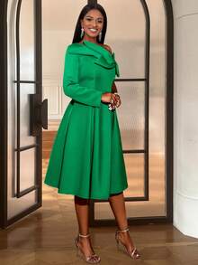 Vestido De Una Sola Manga Larga Con Corte En A - Verde - Ver 6