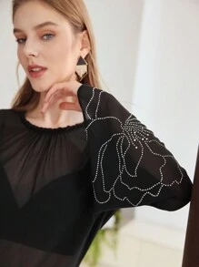 MOTF PREMIUM 輕質編織亮片細節上衣 - 黑色 - 查看 3