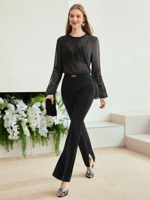 MOTF PREMIUM 輕質編織亮片細節上衣 - 黑色 - 查看 6