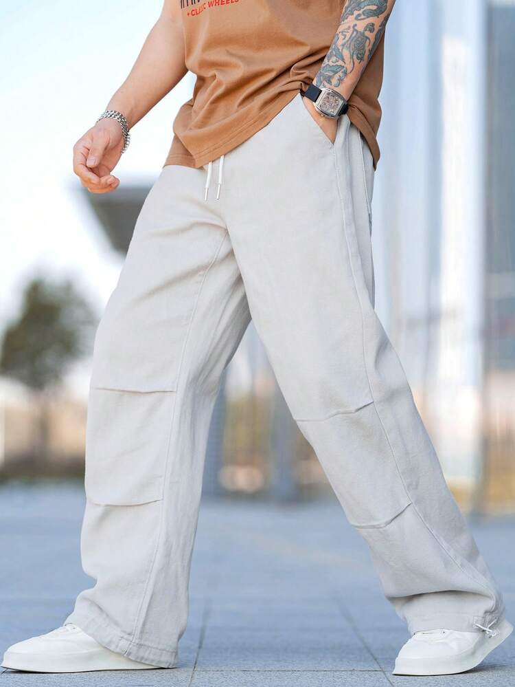 Men'S Loose Fit Drawstring Hem Denim Jeans