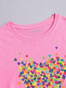 INAWLY Camiseta Con Cuello Redondo Y Estampado De Corazones - Rosa - Ver 6