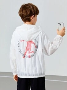 SHEIN Tween Boys' Loose Fit Casual Hooded Sports Sweatshirt With Printed Long Sleeve - White - View 3