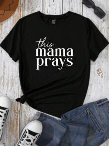 INAWLY Camiseta de manga corta con estampado de lema para mujer "This Mama Prays", blusas gráficas para mujer