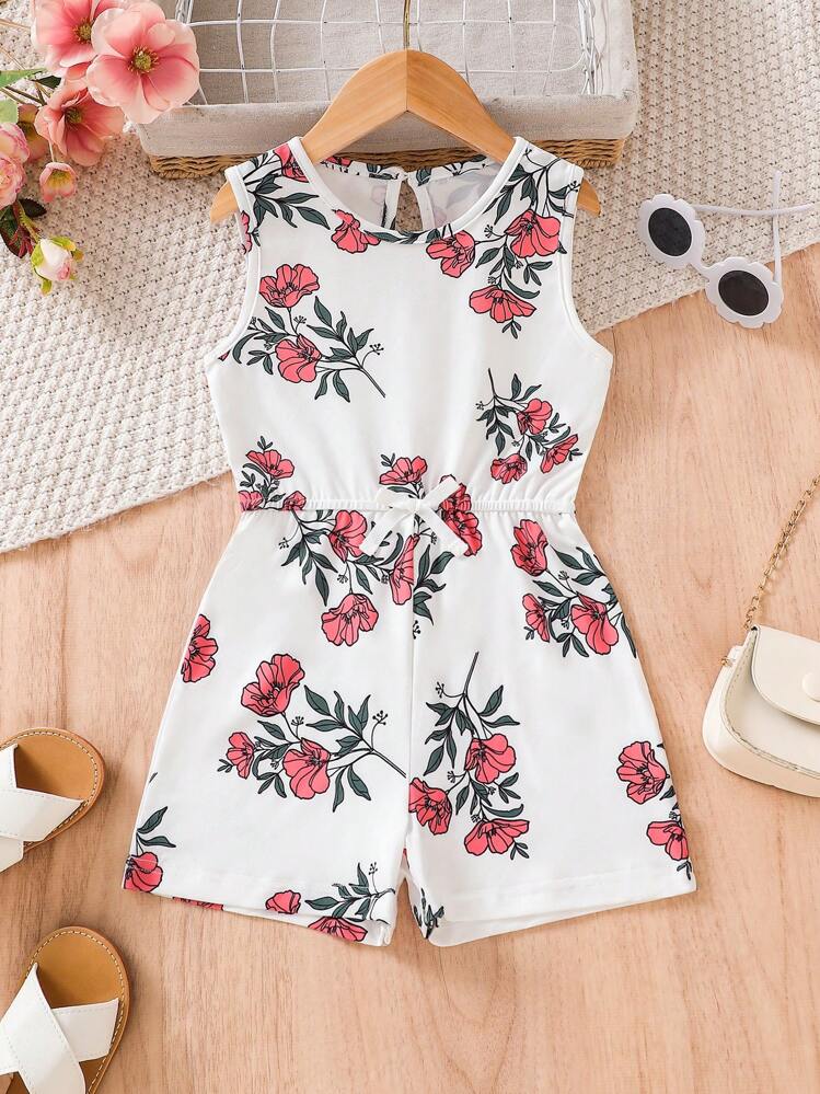 SHEIN Ranita Sin Mangas Con Estampado Floral Para Niña Joven. - Blanco - Añade 1