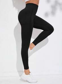 Easithlete Yoga Leggings Seamless High Stretch Training Tights With Wide Waistband - Black - View 4